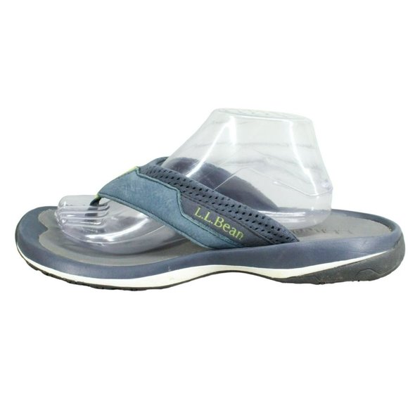 LL Bean Blue Leather Slip On Vertigrip Sport Flip Flop Sandals Size 11 M - Picture 1 of 10